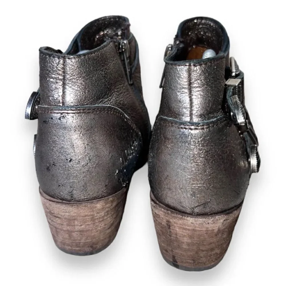 FRYE Ray Western Shootie Ankle‎ Boots Golden Silver Leather Women's 6M